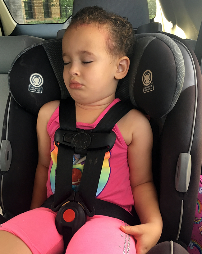 Aliyah asleep in car on the way home