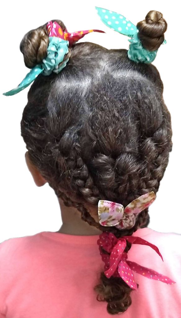 Aliyah's hairdo: raindrops and braids